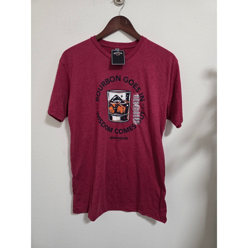 The Boathouse Bourbon Goes In Wisdom Comes Out Graphic Tee Mens Medium‎ Red NEW